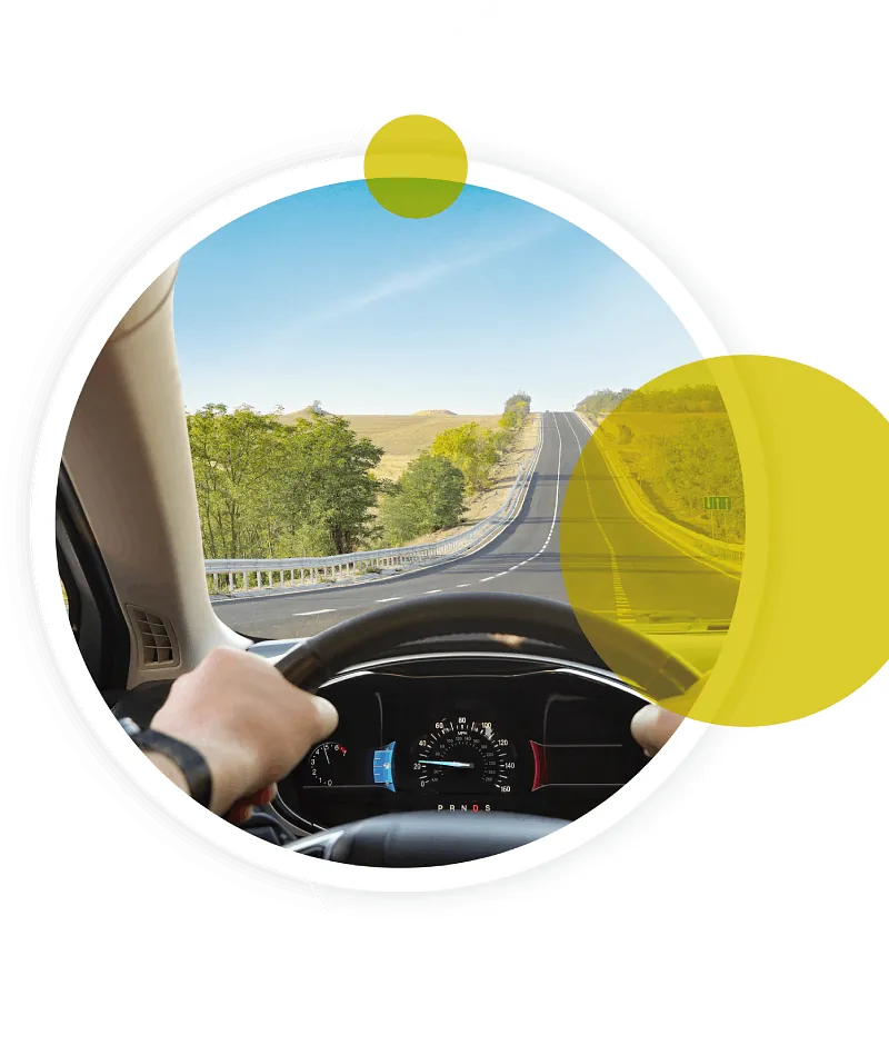 conducteur devant beau paysage